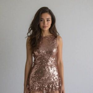 City Triangles Brand Rose Pink Gold Sequin Formal Dress
